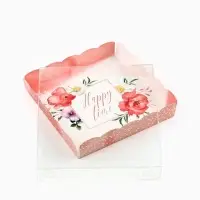 Коробка для печенья, кондитерская упаковка с пластиковой крышкой, Happy time, 15&times;15&times;3 см