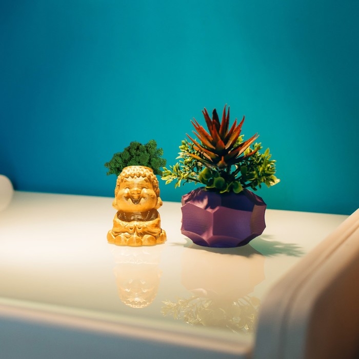 Кашпо бетонное Кашпо бетонное "Будда" 5,5х6,5х7см черный матовый со мхом (мох зеленый стабилизированный)