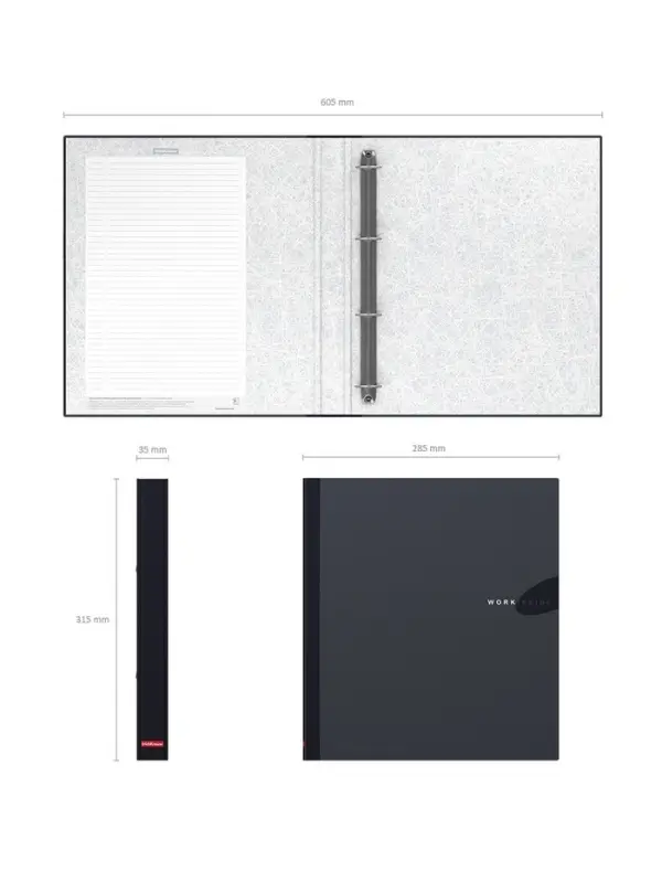 Папка на 4 кольцах А4, ErichKrause Work inside, 35 мм, 1750 мкм, черная