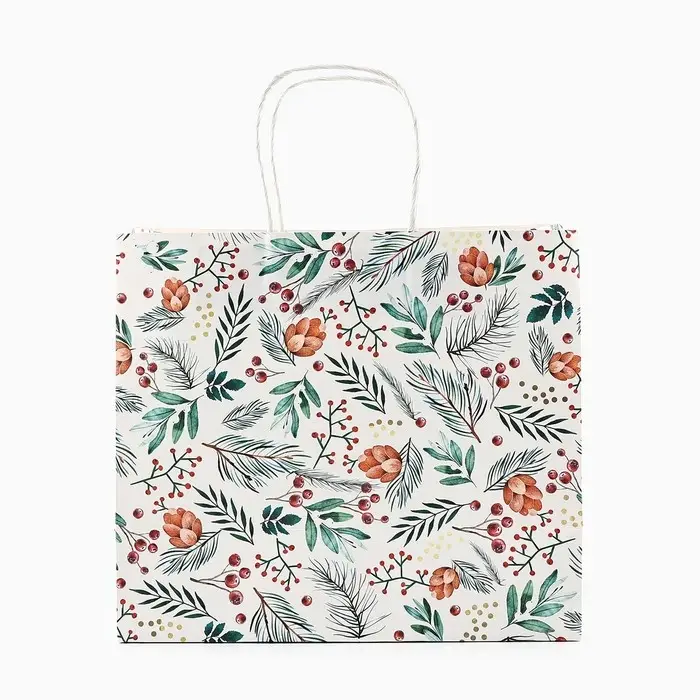 Пакет подарочный новогодний крафтовый «На лесной опушке», 25 х 22 х 12 см