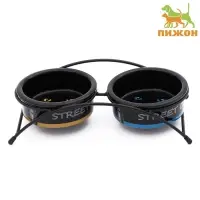 Миски на подставке, 2&times;250 мл, керамика, чёрные