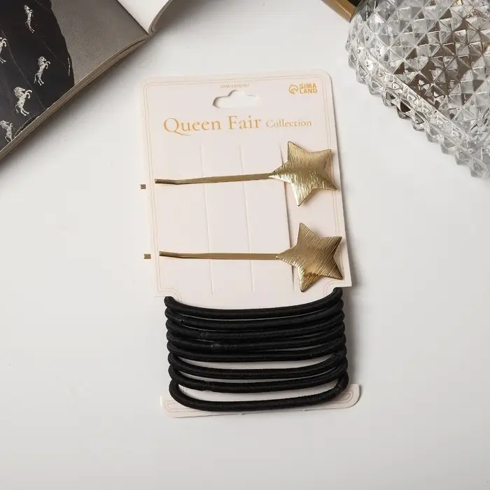 Набор для волос Набор для волос "Лиора" (8 резинок, 2 невидимки 6 см) звёздочки, чёрно-золотой