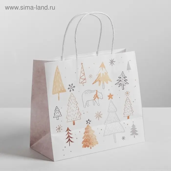 Пакет подарочный новогодний крафт &laquo;С Новым годом&raquo;, 25&times;22&times;12 см