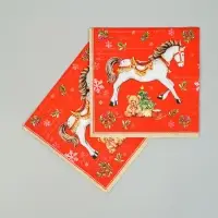 Салфетки бумажные трёхслойные «Новогодняя лошадка. Красный фон», 33х33, 20шт