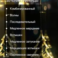 Гирлянда &laquo;Бахрома&raquo; 2.4&times;0.9 м с насадками &laquo;Ёлки&raquo;, IP20, прозрачная нить, 138 LED, свечение тёплое белое, 8 режимов, 220 В