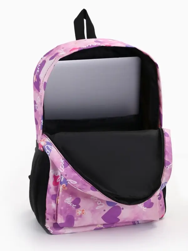 Рюкзак школьный на молнии, с карманами, с рисунком, размер 30&times;13&times;42 см, сиреневый