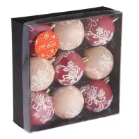 Ёлочные игрушки &laquo;Ажур&raquo;, шары новогодние, d=5.5 см, набор 9 шт., красный/бежевый