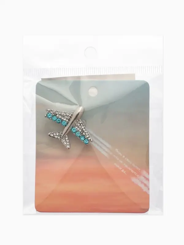 Брошь &laquo;Летящий самолёт&raquo;, белый, голубая в серебре