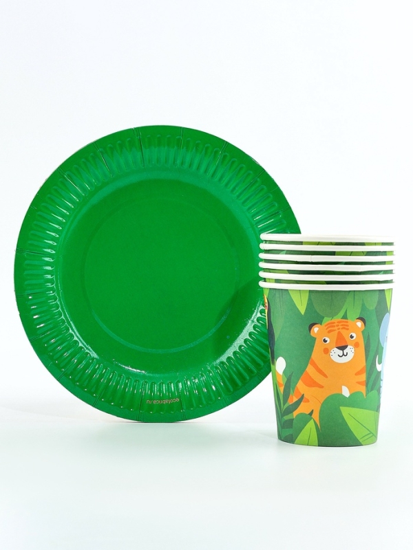 Набор бумажной посуды одноразовый Набор бумажной посуды одноразовый "Джунгли" 6 тарелок, 6 стаканов
