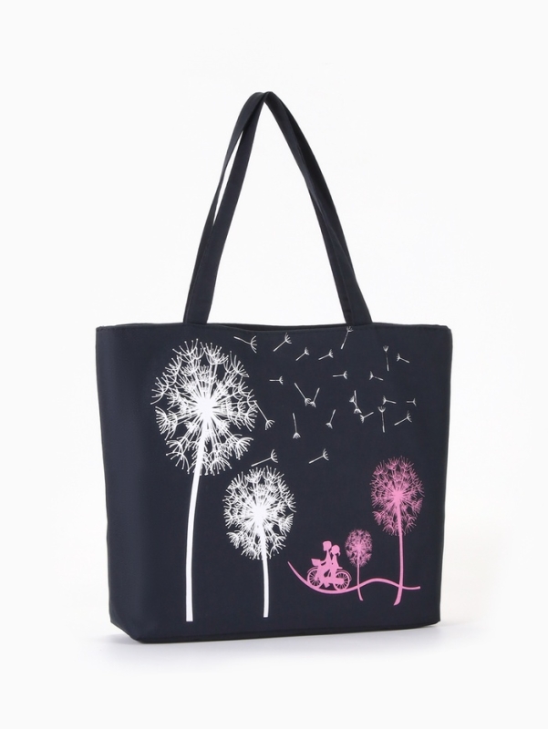 Шопер Одуванчики, 42*9*32, отдел на молнии, подклад, черный Шопер Одуванчики, 42*9*32, отдел на молнии, подклад, черный