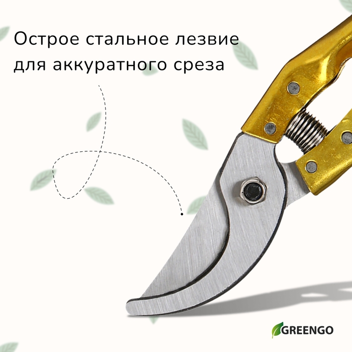 Секатор плоскостной, 8 Секатор плоскостной, 8" (20 см), с металлическими ручками, с запасной пружиной, Greengo