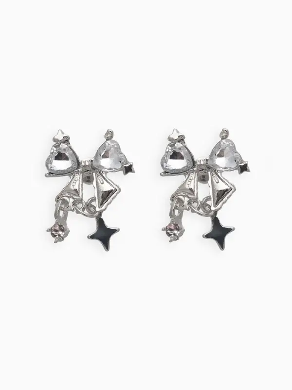 Серьги &laquo;Бантик со звёздочкой&raquo;, белый в серебре