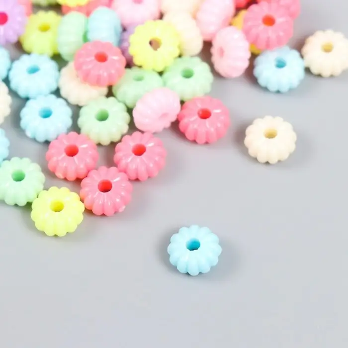 Бусины для творчества пластик "Ребристые. Пастельные тона" набор 90 шт 15 гр 0,8х0,8 см