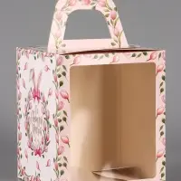 Коробка подарочная пасхальная с окном &laquo;Тюльпаны&raquo;, розовый, 15&times;15&times;18 см