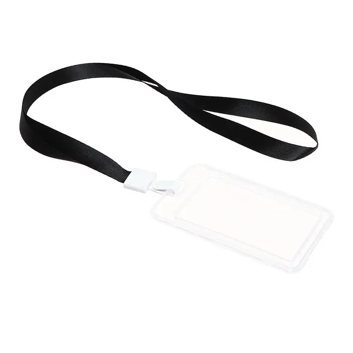 Бейдж - карман вертикальный, прозрачный, пластиковый, внешний размер 112&times;68 мм, внутренний размер 85&times;54 мм, лента 80&times;1.5 см