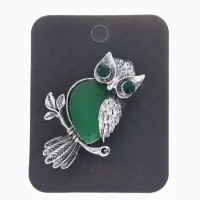 Брошь &laquo;Сова&raquo;, зелёная в чернёном серебре