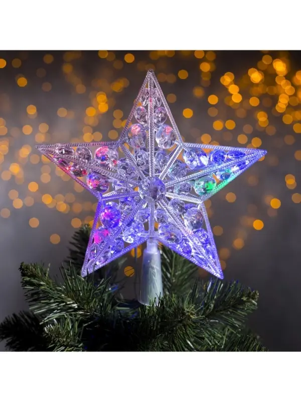 Светодиодная верхушка на ёлку &laquo;Звезда белая&raquo;, 22 см, 15 LED, 220 В, свечение мульти