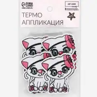 Термоаппликация «Кошка с цветком», 5×5.7 см, розовая