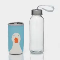 Бутылка для воды &laquo;Гусь&raquo;, 300 мл, 6&times;17 мл, в чехле, стекло, голубая, прозрачная