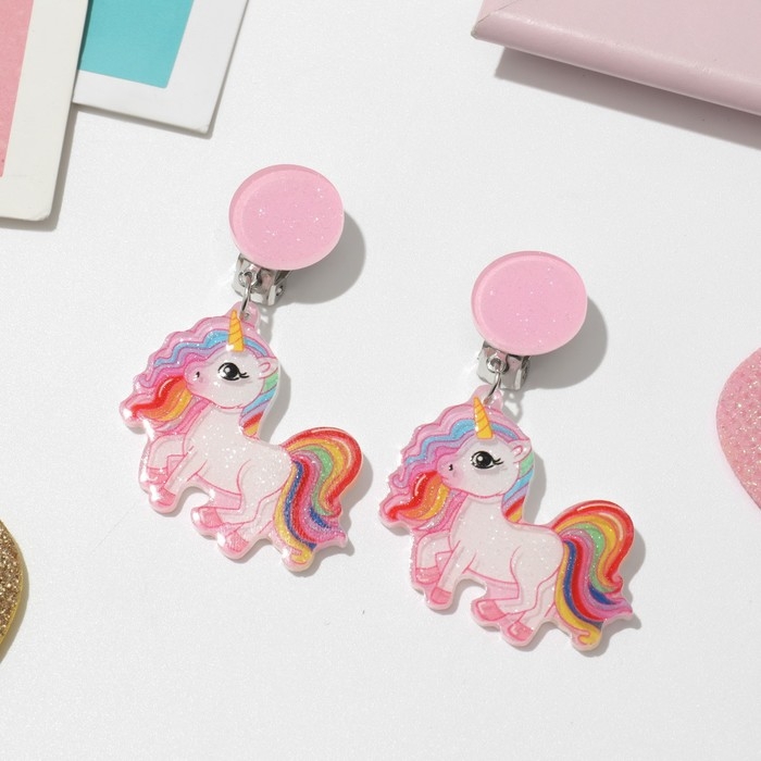 Серьги-клипсы детские «Выбражулька» сказка, единорог яркий, цветные Серьги-клипсы детские «Выбражулька» сказка, единорог яркий, цветные