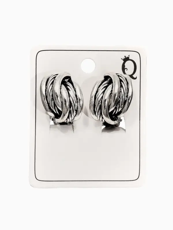 Серьги клипсы для ушей QF &laquo;Узел&raquo;, цвет чернёное серебро