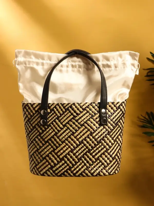 Сумка плетёная из пандана 25х18х38 см, цв. бежево-коричневый