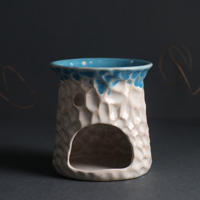 Аромалампа керамика  Аромалампа керамика "Узорчатая абстракция" синий 8,5х8,5х9,5 см