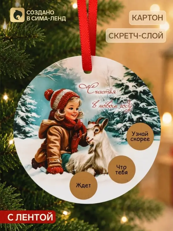 Елочная игрушка со скретч-слоем &laquo;Счастья в Новом году&raquo;,12.4&times;14.6 см