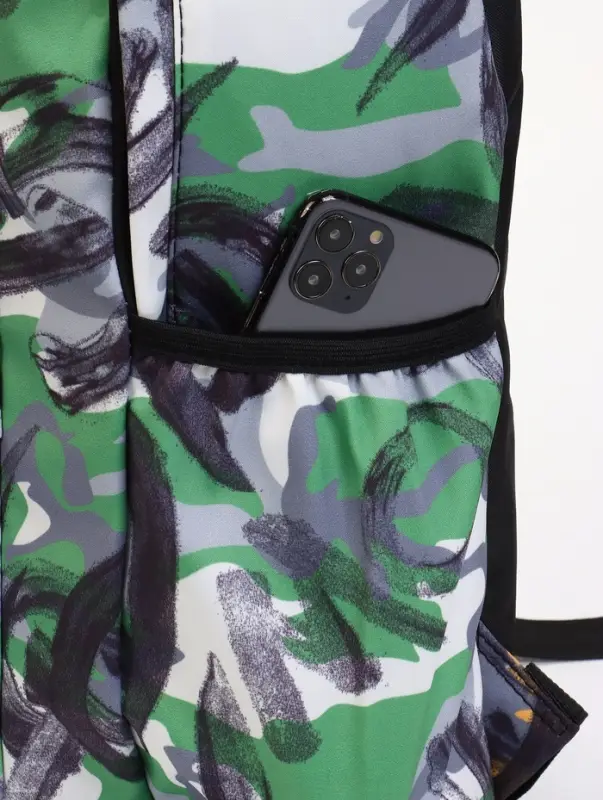 Рюкзак школьный на молнии, с карманами, с абстрактным принтом, размер 30&times;13&times;42 см, зелёный