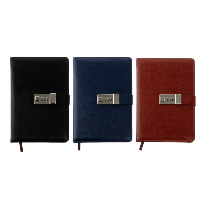 Ежедневник недатированный А5, 100 листов в клетку, с хлястиком, обложка кожзам (с кодовым замком) МИКС Ежедневник недатированный А5, 100 листов в клетку, с хлястиком, обложка кожзам (с кодовым замком) МИКС