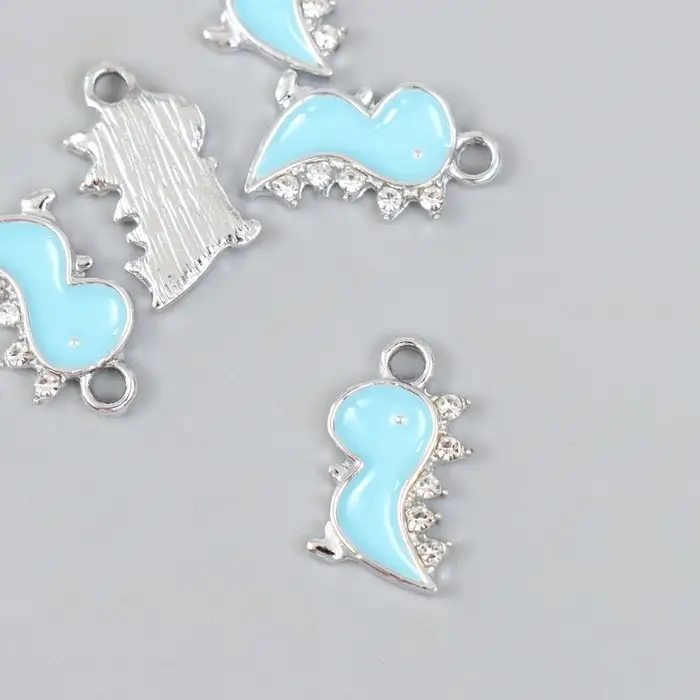 Декор для творчества металл, стразы "Динозаврик" серебро 0,2х1,1х1,8 см