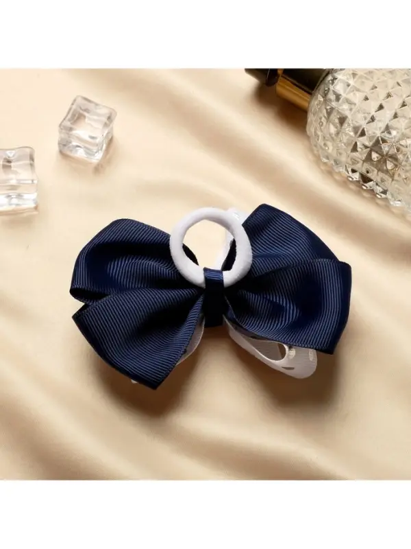 Бант для волос на резинке &laquo;Школьница&raquo;, горох серебро, 8 см, бело-синий