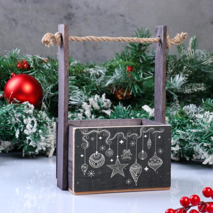 Кашпо деревянное, 15×12×8.5(25) см  Кашпо деревянное, 15×12×8.5(25) см "Пауль и Любовь. Новогоднее, Новый год", с принтом