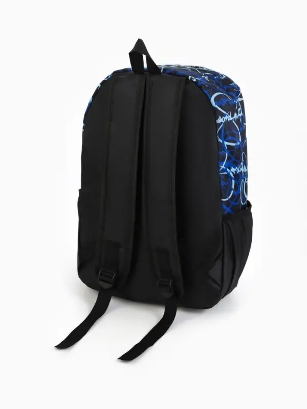 Рюкзак школьный на молнии, с карманами, с надписями, размер 30&times;13&times;42 см, синий