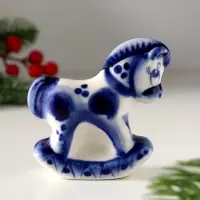 Сувенир Конь качалка, 7х7см, гжель