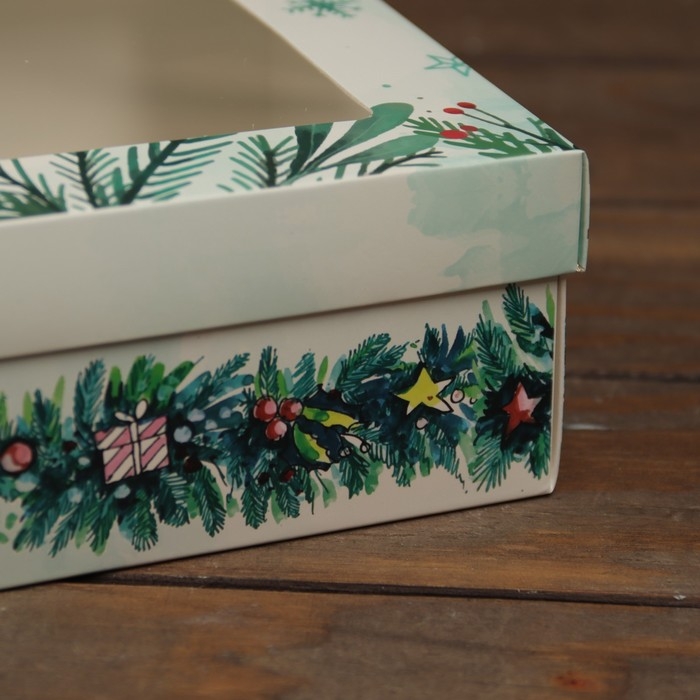 Новый год. Коробка подарочная новогодняя складная, крышка-дно, с окном Новый год. Коробка подарочная новогодняя складная, крышка-дно, с окном "Новогодняя ёлка" 21 х 15 х 7 см