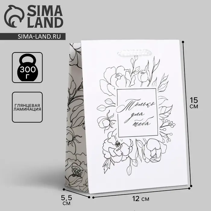 Пакет подарочный ламинированный, упаковка, For you, S 12 х 15 х 5.5 см