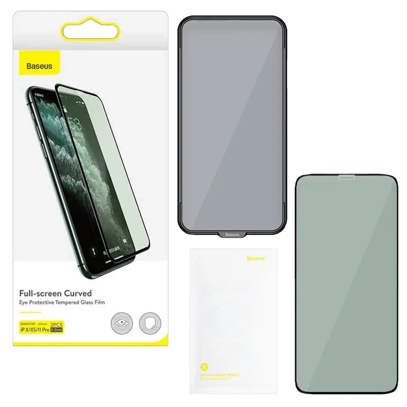 Защитное стекло iPh 11 Pro MAX 0.33mm Full-screen Curved Surface Eye Protective Baseus черное (2 шту
