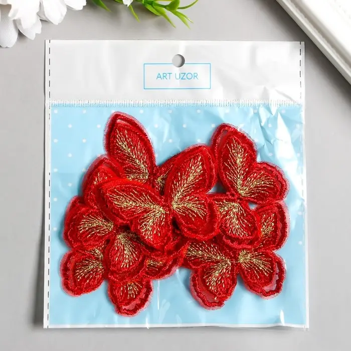 Декор для творчества текстиль вышивка Декор для творчества текстиль вышивка "Бабочка красная" двойные крылья 3,7х5,2 см