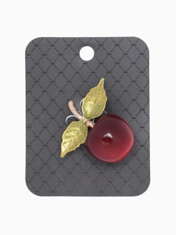 Брошь &laquo;Вишня&raquo;, с листочками, красно-зелёная в золоте