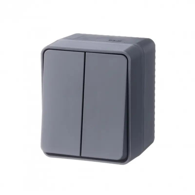AtlasDesign Profi54 выключатель двухклавишный IP54 10 АХ, АНТРАЦИТ, Россия