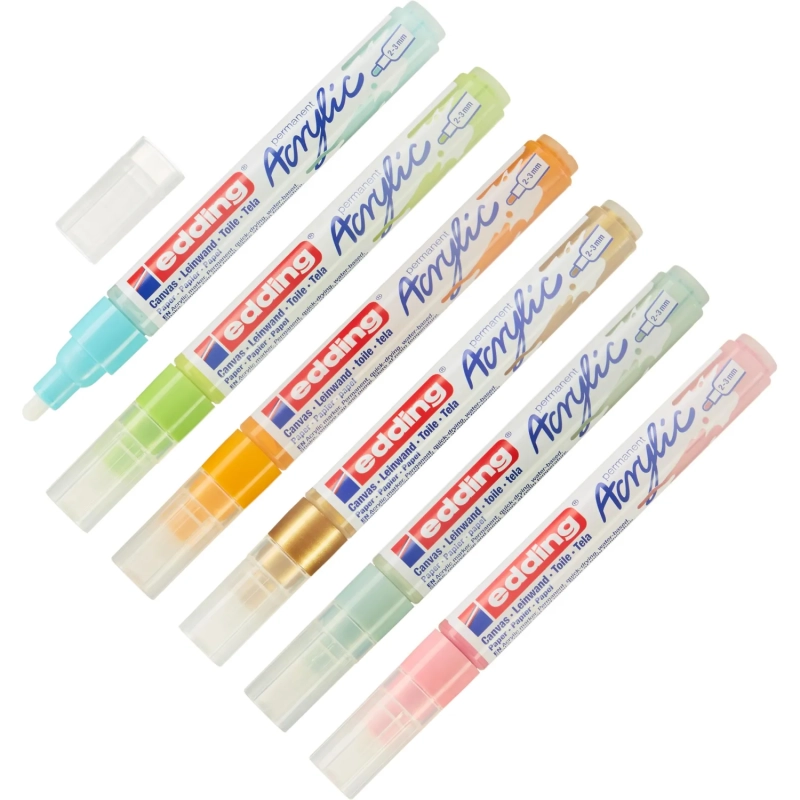 Набор акриловых маркеров Edding кругл.нак. 2-3 мм,  6 шт в наборе