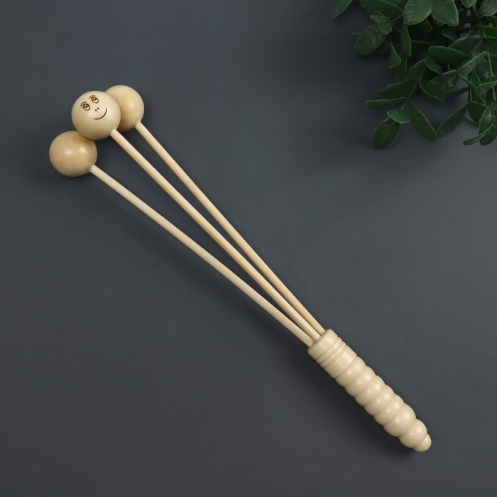 Массажёр антицеллюлитный, 32,5 × 7 см, 3 шара, деревянный Массажёр антицеллюлитный, 32,5 × 7 см, 3 шара, деревянный