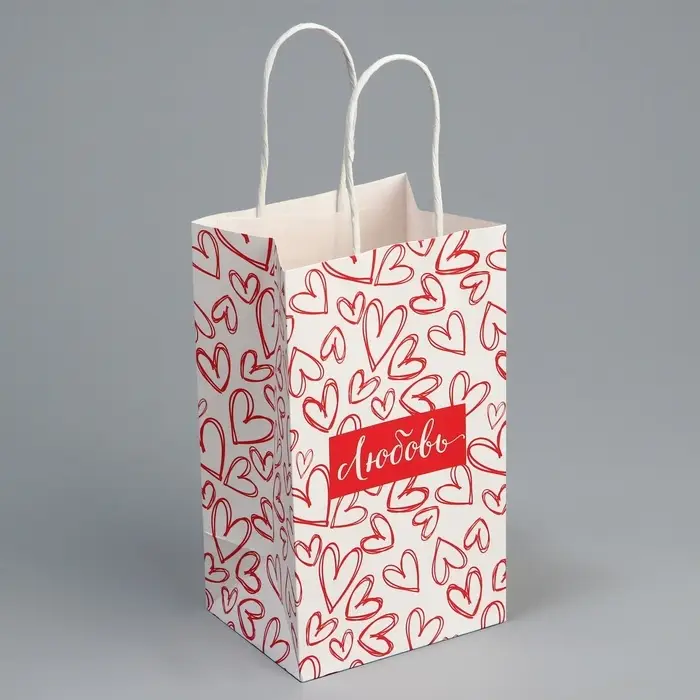 Пакет подарочный крафтовый, упаковка, «Любовь», сердца, 12 х 21 х 9 см Пакет подарочный крафтовый, упаковка, «Любовь», сердца, 12 х 21 х 9 см