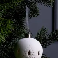 Ёлочный шар &laquo;Ёлочки&raquo;, 6.9&times;6.9&times;5.9 см, 1 LED, керамика, от батареек LR44&times;2, свечение тёплое белое