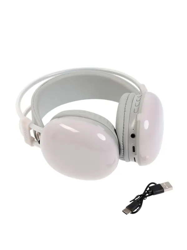 Наушники беспроводные, полноразмерные, Mybit W-33, RGB подсветка, Bluetooth 5.3, 800 мАч, Type-C, RGB подсветка, белые