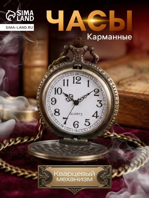 Часы карманные &laquo;СССР&raquo;, кварцевые, цепочка l-40 см, d=4.5 см
