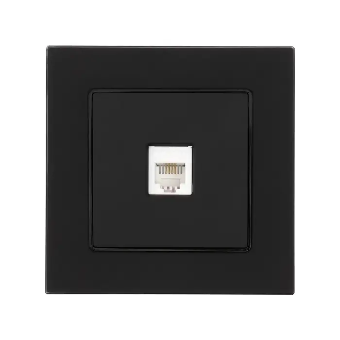 Розетка телефонная TOT Matte Glass, стекло, скрытая, одноместная, чёрная