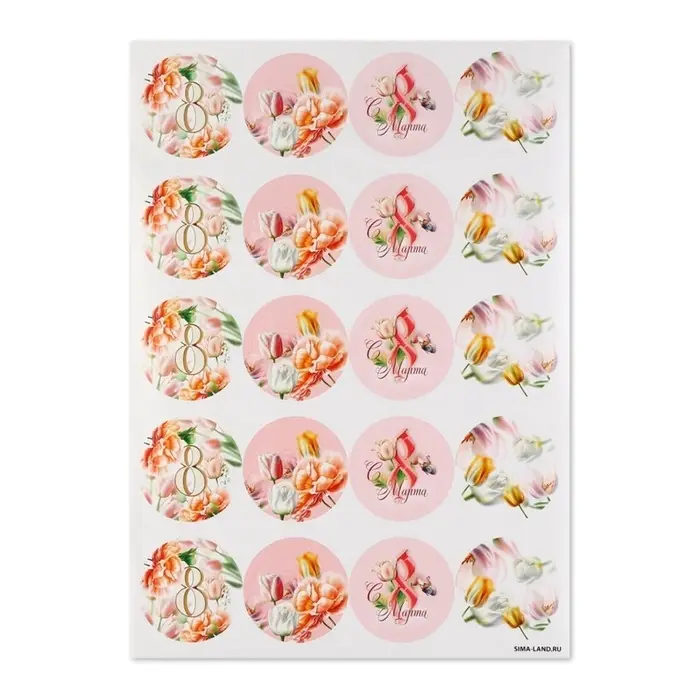 Наклейки для бизнеса и подарков и цветов, &laquo;С 8 марта&raquo;, цветы, 40 шт., 4&times;4 см