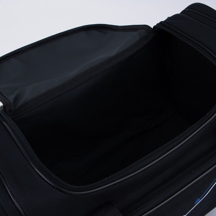 Сумка дорожная на молнии, 3 наружных кармана, длинный ремень, цвет чёрный/синий Сумка дорожная на молнии, 3 наружных кармана, длинный ремень, цвет чёрный/синий